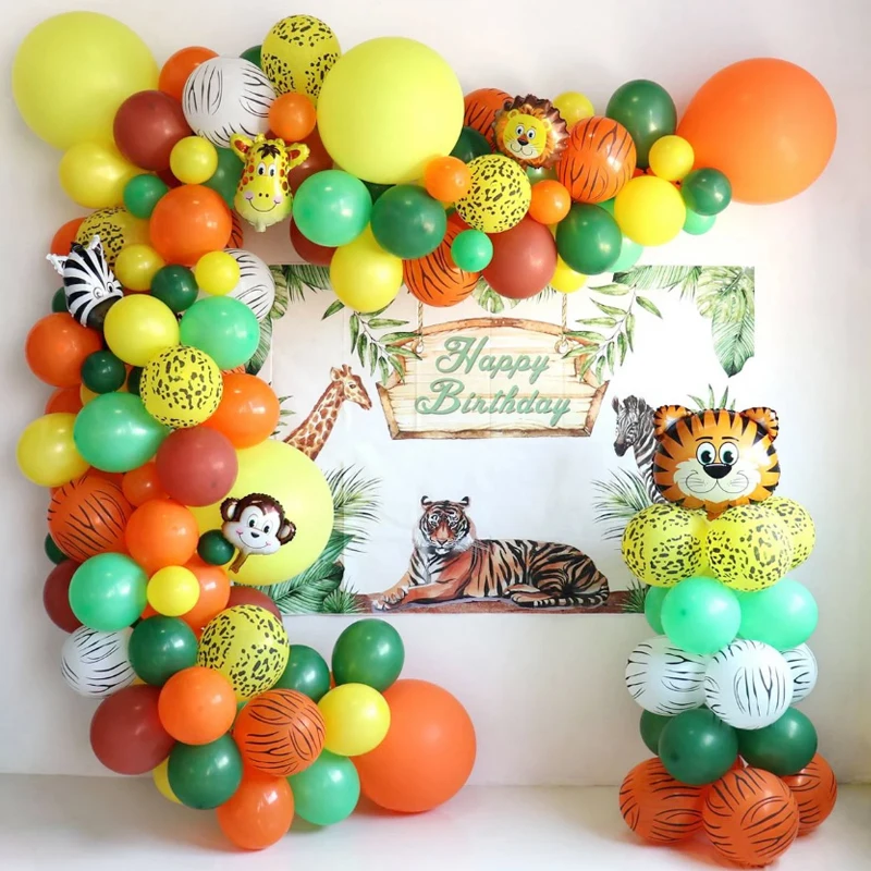 Globos de textura Animal, Kit de arco de guirnalda, León, Tigre, cebra, jungla, decoración para fiesta de cumpleaños, Baby Shower, niño, 87 Uds.