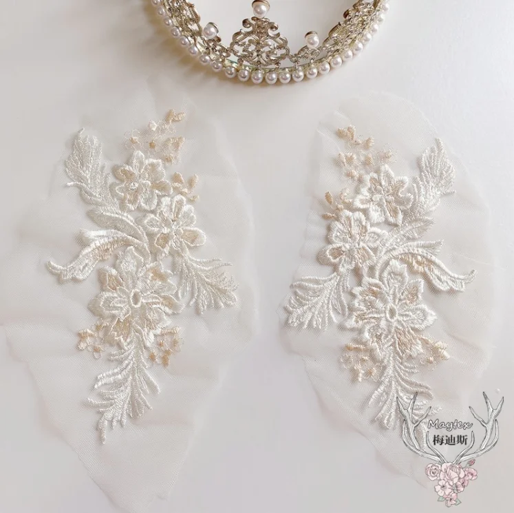 5 Pieces 20*12cm Champagne Lace Neckline trimming DIY Garment Accessory Gorgeous Floral Trim Applique | Дом и сад