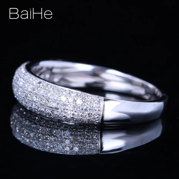BAIHE Твердое 14 к белое золото 0.5CT сертифицировано H/SI круглой огранки из натуральных бриллиантов свадебные женские модные ювелирные изделия кольцо