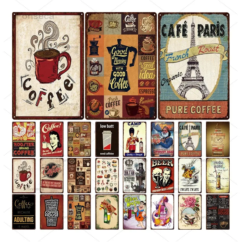 

Drink Coffee Bar Metal Plate Tin Plates Poster Pub Cafe Home Wall Decoration Retro Iron Painting Sticker 20x30cm