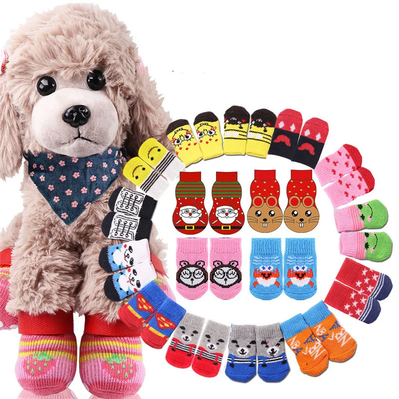 4Pcs/set Anti Slip Skid Bottom Lovely Puppy Dogs Pet Knits Socks Cute Fashion Pets for Cats Dog Toy Supplies | Дом и сад