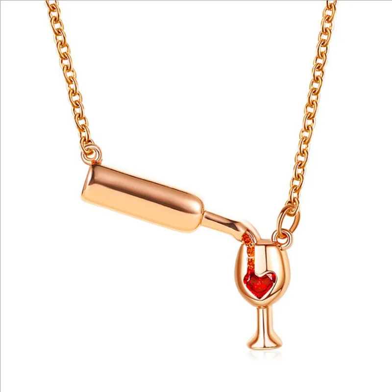 

Fashion personality necklace diamond ladies love red wine bottle cup necklace