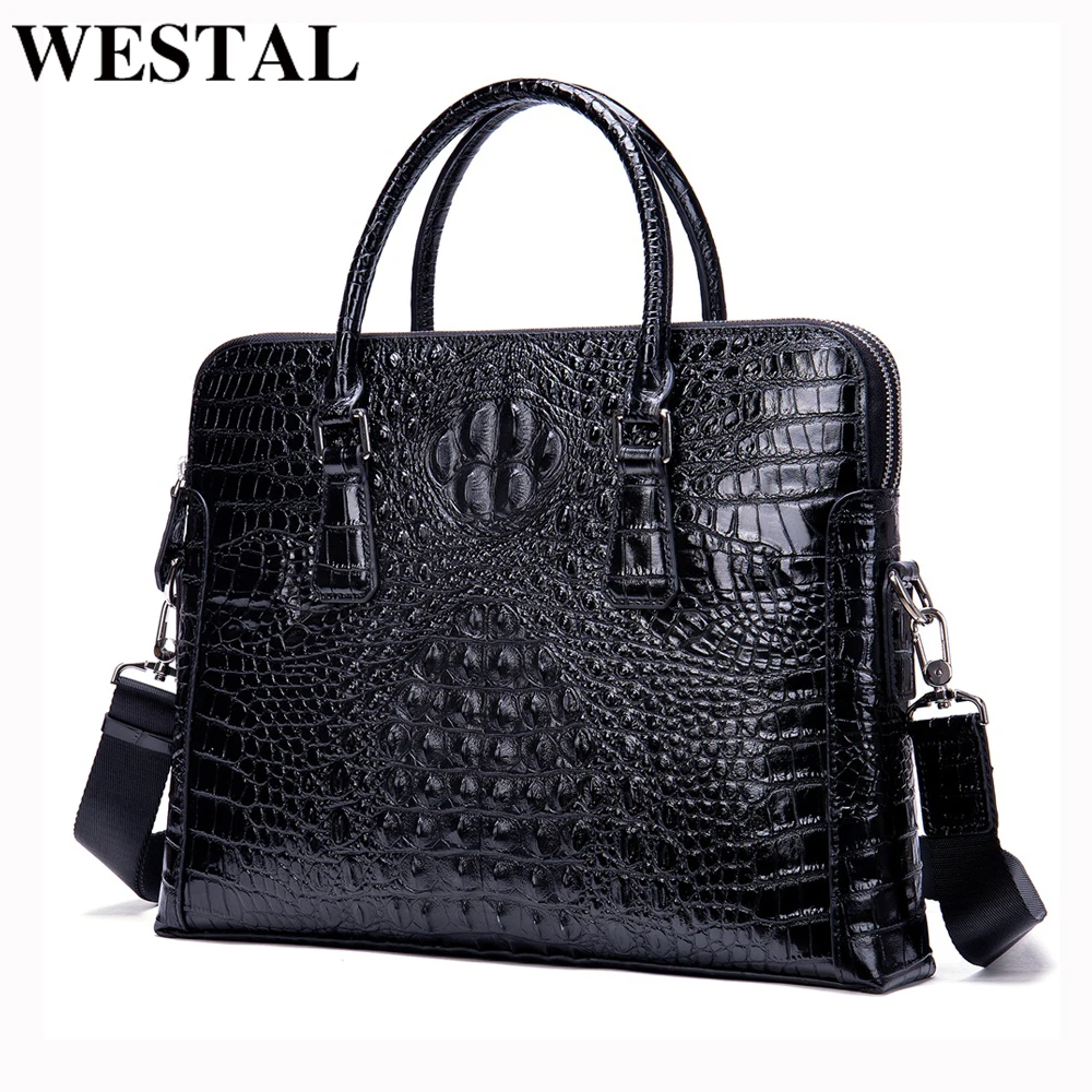

WESTAL Men's Genuine Leather Laptop Bag Briefcase Fashion Crocodile Pattern Office Bag For Men Porte Document Men's Bag