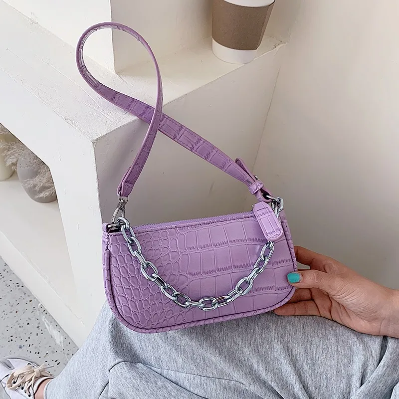 Винтажная Фиолетовая Сумка аллигатора в форме багета роскошная кожаная сумка 2020