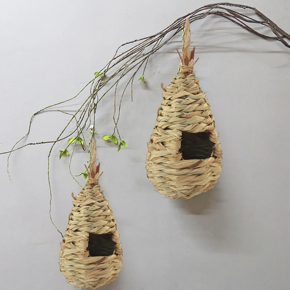 birds nest bird cage natural grass egg cage bird house outdoor decorative weaved hanging parrot nest houses pet bedroom supplies free global shipping
