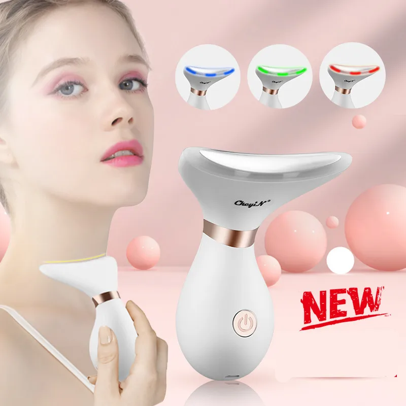 

Face Massager Neck Lift Anti Wrinkles Heat High Frequency Vibration Facial Skin Tightening Lifting 3LED Light Reduce Double Chin