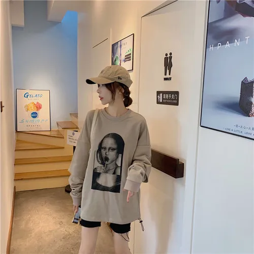 Принт с принтом повседневная свободная универсальная негабаритная круглым