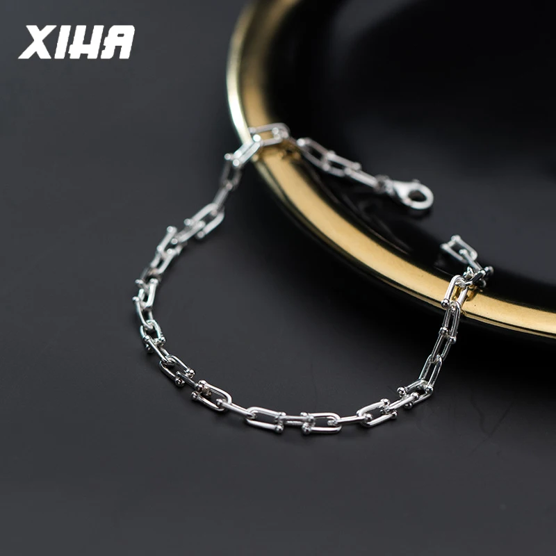 Браслеты XIHA из стерлингового серебра 925 пробы Геометрическая цепочка серебряный