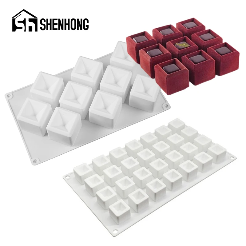 

SHENHONG 9/28 квадратные Вогнутые формы для торта силиконовая форма для шоколада Инструменты для выпечки десертов желе льда поднос