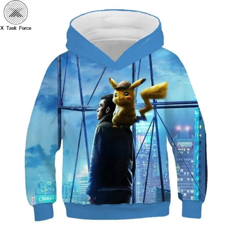 Милый детский свитер с 3D принтом Пикачу для детей Повседневный модный капюшоном