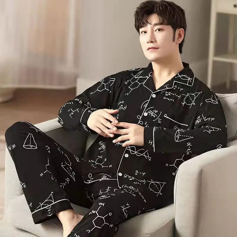 Mens Autumn Winter Pijamas Anime 2 pieces Japan Home Clothing Long Sleeved Cartoon Pajamas Cardigan Gentleman Pajamas Set New