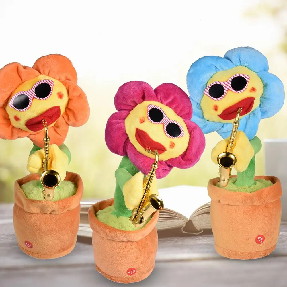 

Sunflower Plush Toy Electric Singing 80 Songs Dancing Sunflower Toy With Lights Luminous Saxophone Dancing Doll Toys For Kids