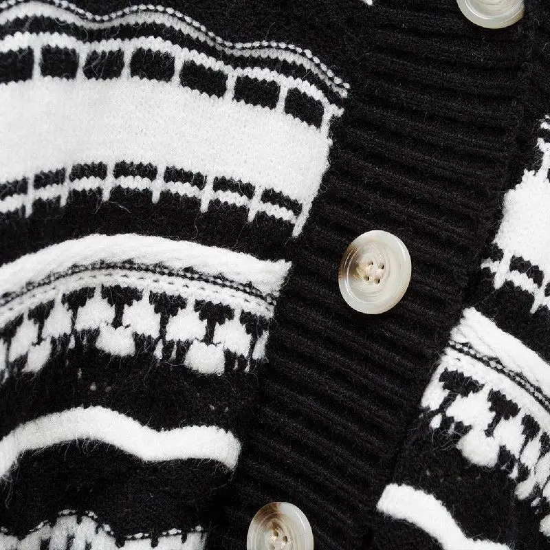 

Women Oversized Sweater 2020 Winter Korean Vintage Geometric Striped Long Sleeve Sweater Coat Knitted Cardigan Knitwear T523