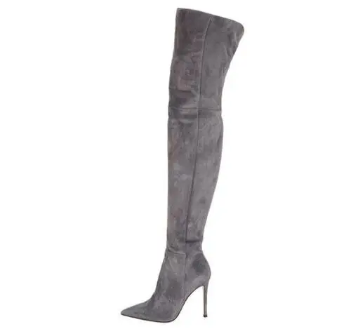 

Qianruiti Gray Black Suede Thigh High Boots Women Sexy High Heels Fetish Overknee Boots Autumn Winter Shoes Women