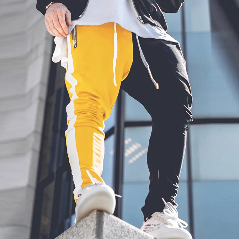 2019 хлопковые мужские Длинные цветные уличные Лоскутные молнии эластичные хип