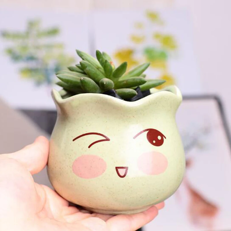 Керамический суккулентный горшок для растений зеленая ваза бонсай офисный