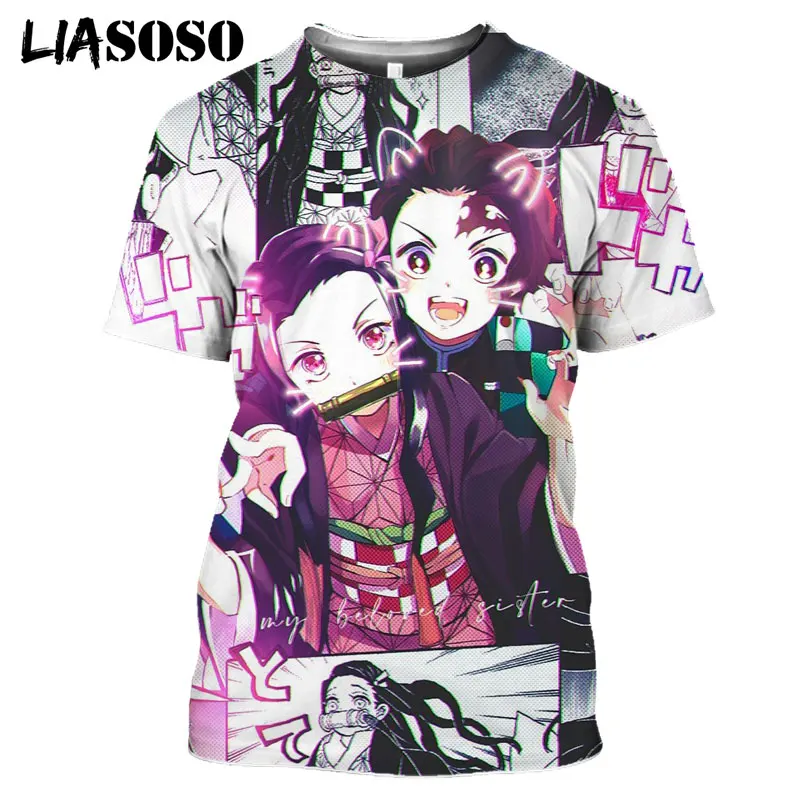 

LIASOSO Women Men Japanese Anime Demon Slayer Kimetsu Fashion T-shirt Harajuku Tee Casual T Shirts 3D Print Funny Tops Cartoon