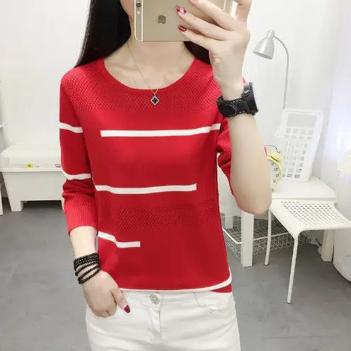 

Qiu dong is hollow-out color female striped sweater knit new han edition of 2020 loose thin render unlined upper garment to coat