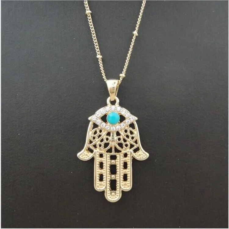 

Trendy hamsa evil eye Hand of Fatima blue eyes ladies necklace