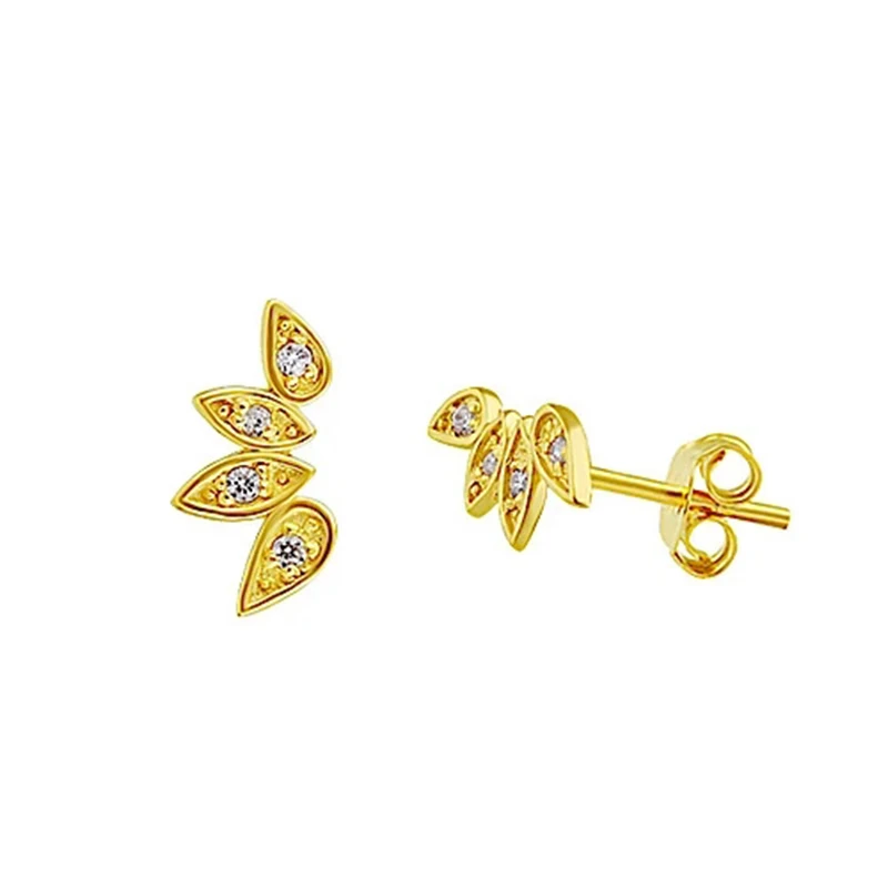 

AIDE Exquisite Leaves Stud Earrings For Women Gift Geometric Zircon 925 Sterling Silver Earrings Fine Jewelry kolczyki