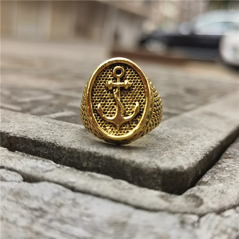 

Antique Gold Color Oval Shape Anchor Rings for Men Women's Biker Ring Motorcycle Party Viking Ring Cool Hip Hop Jewelry Gifts
