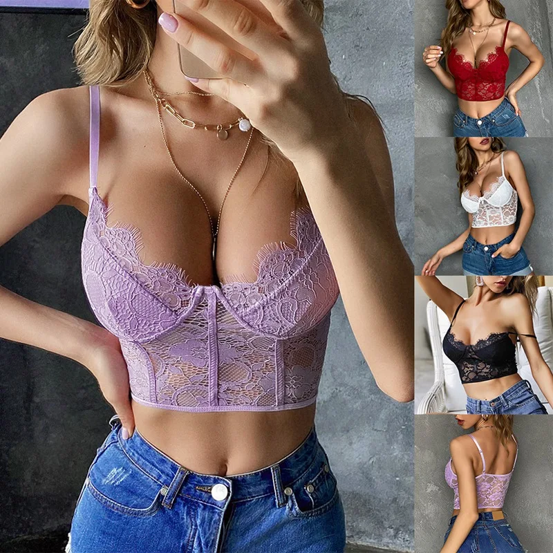 

Однотонный корсет, кружевной, с глубоким V-образным вырезом, однотонный, кружевной, с вырезом на шее, короткий топ