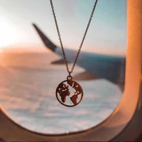 world map necklace earth hollow pendant necklace rose gold 2021 funny chain collar mujer colares minimalist ketting gift