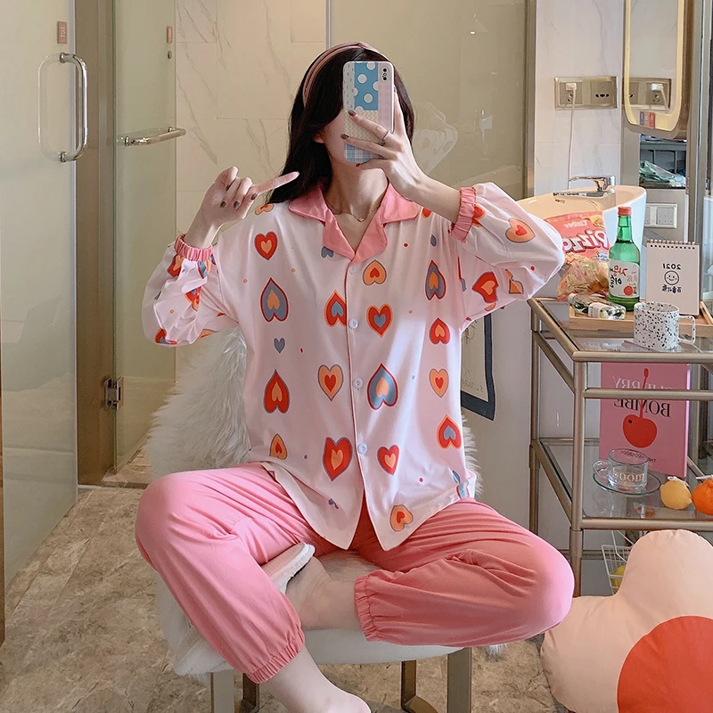 

Cotton Pijama Set Women's Sleepwear Tops Long PJ Set Autumn Winter Pajamas Women Casual Sleepwear Nightwear Pajama Sets Pyjama