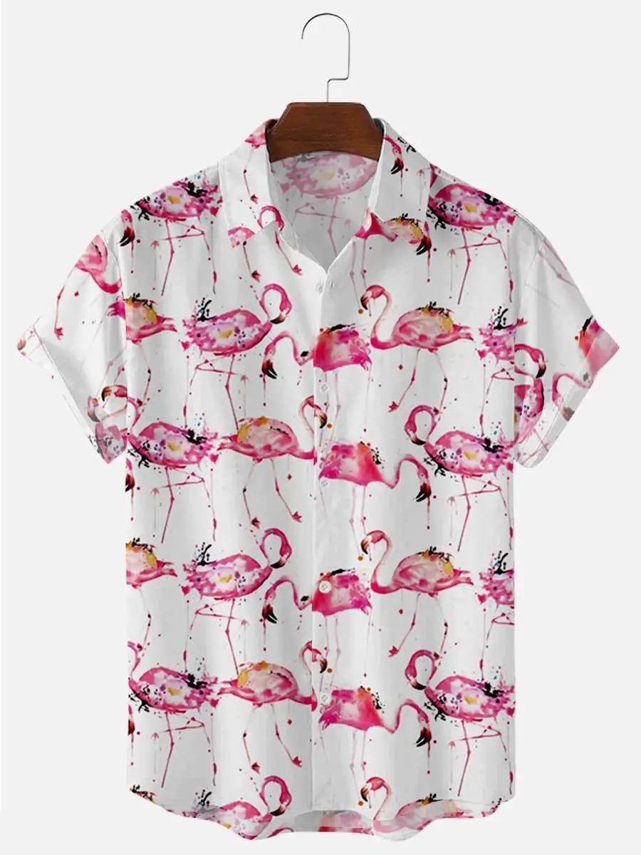 Гавайская рубашка с коротким рукавом уличная одежда в стиле хип-хоп принтом
