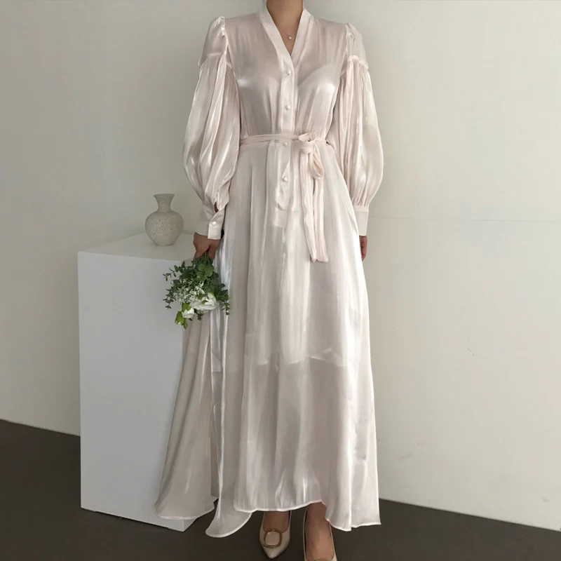 

WHCW CGDSR elegant party loose 2020 vintage dress women new woman a-line dresses korean style long sleeve autumn winter vestidos