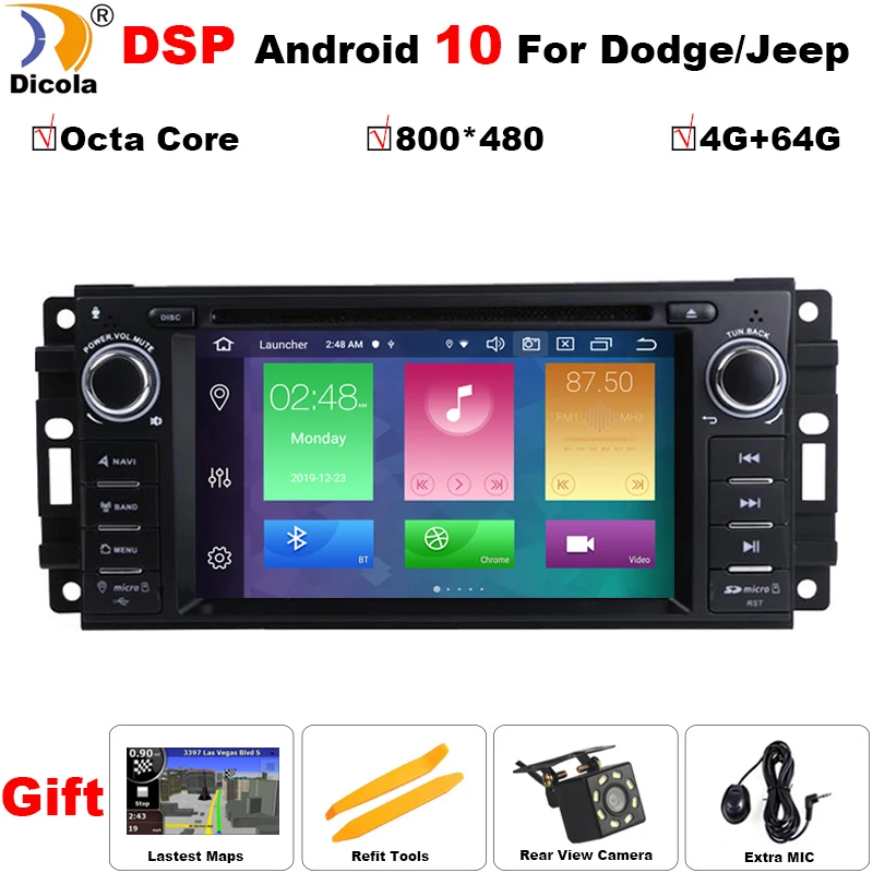 

6.2" Android 10 DSP Octa Core 4+64G Car Radio DVD Player GPS Navigation for JEEP Patriot Liberty Wrangler Compass DODGE Chrysler