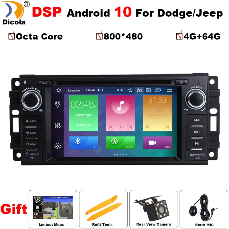 6 2 &quotAndroid 10 DSP Octa Core 4 + 64G Автомобильный Радио DVD плеер GPS навигация для JEEP свобода