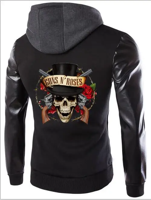 Мужская кожаная куртка с капюшоном и рукавом Guns N Roses Band модная мотоциклетная
