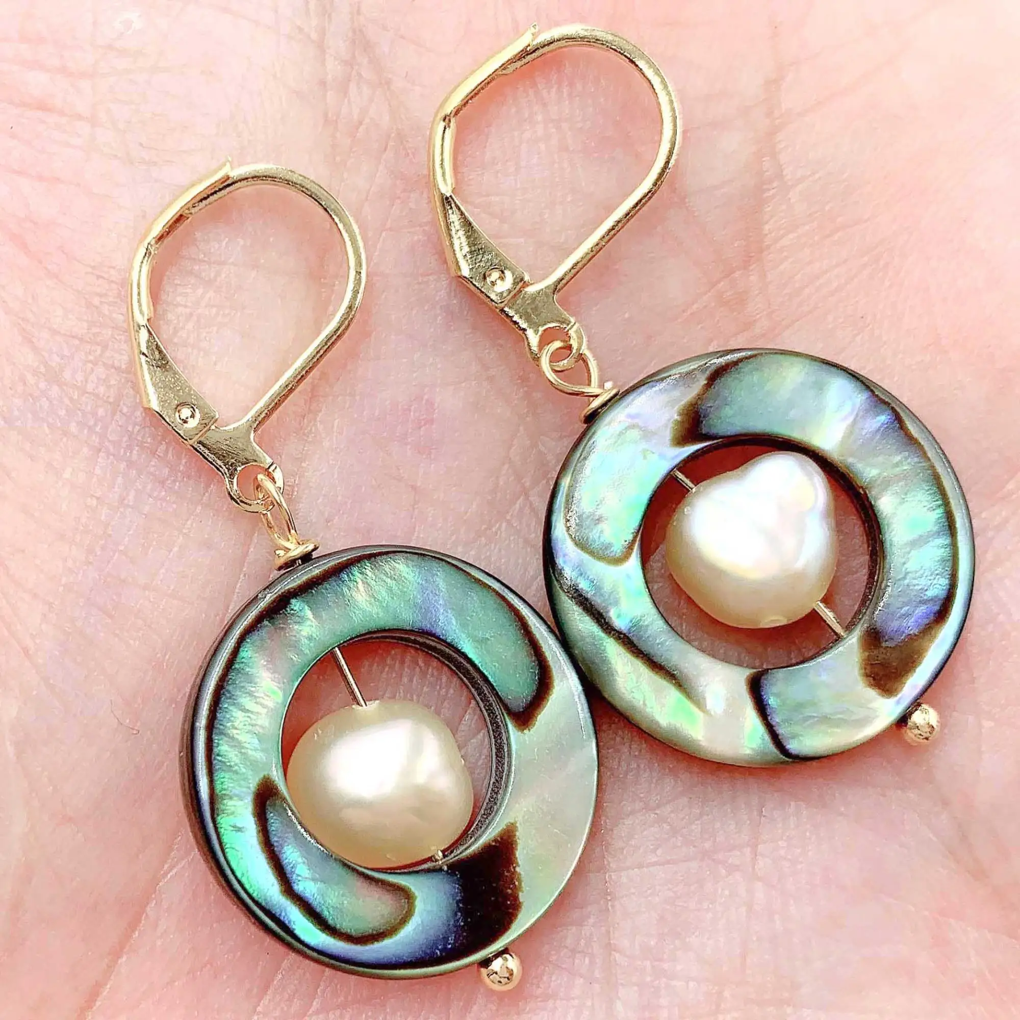 18x18mm Abalone Shell Pink Baroque Pearl Earrings Ear Drop Fashion Flawless Accessories Women Classic Luxury Party | Украшения и