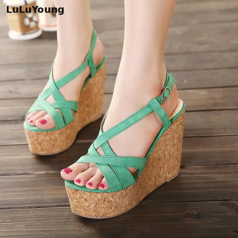 Новинка на высоком каблуке 11 см Обувь туфли танкетке с перекрестными ремешками