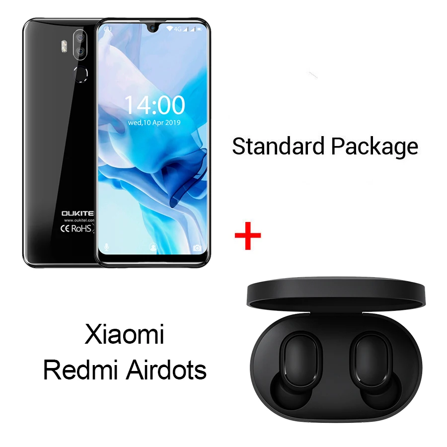 Black N Redm Airdots OUKITEL K9 водослива 7,1" FHD+ 1080*2244 16MP+ 2MP/8MP смартфон 4GB 64GB Face ID 6000mAh 5 V/6A Быстрая зарядка OTG Мобильный телефон - Цвет: Black N Redm Airdots