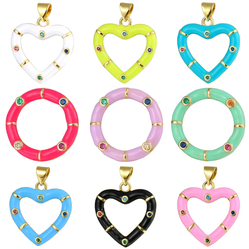 

JUYA DIY Handmade Jewelry Findings Candy Color Heart-shaped Round Necklace Charm Pendants Accessories For Necklaces Making