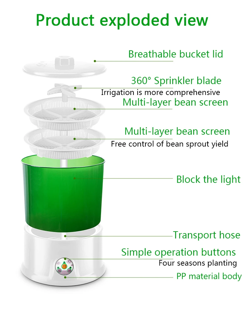 jiqi casa brotos de feijão fabricante termostato sementes verdes crescente balde diy automático vegetal germinador camada
