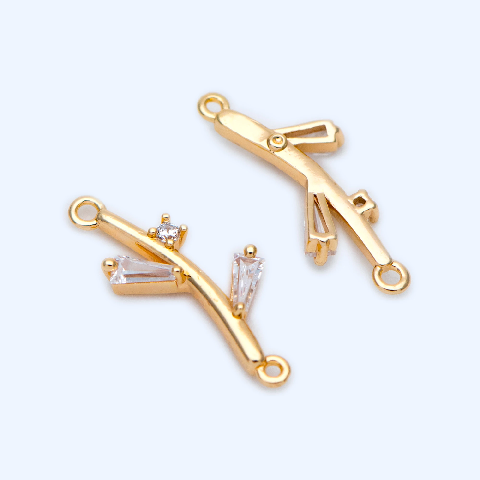 10 шт. выложенные фианитами соединители для ветвей 18x8 мм покрытые золотом из