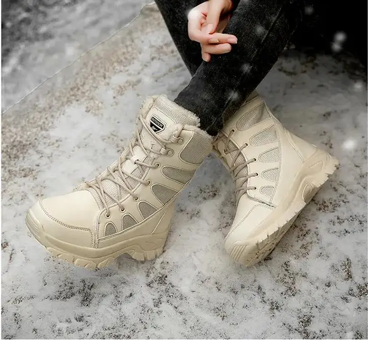Мужские зимние теплые плюшевые камуфляжные военные ботинки с мехом тактические