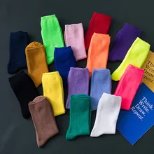 Calcetines de algodón estilo Harajuku para mujer, medias coloridas de estilo Retro, fluorescente, Color neón, coreano, Morado, amarillo y rosa, para monopatín