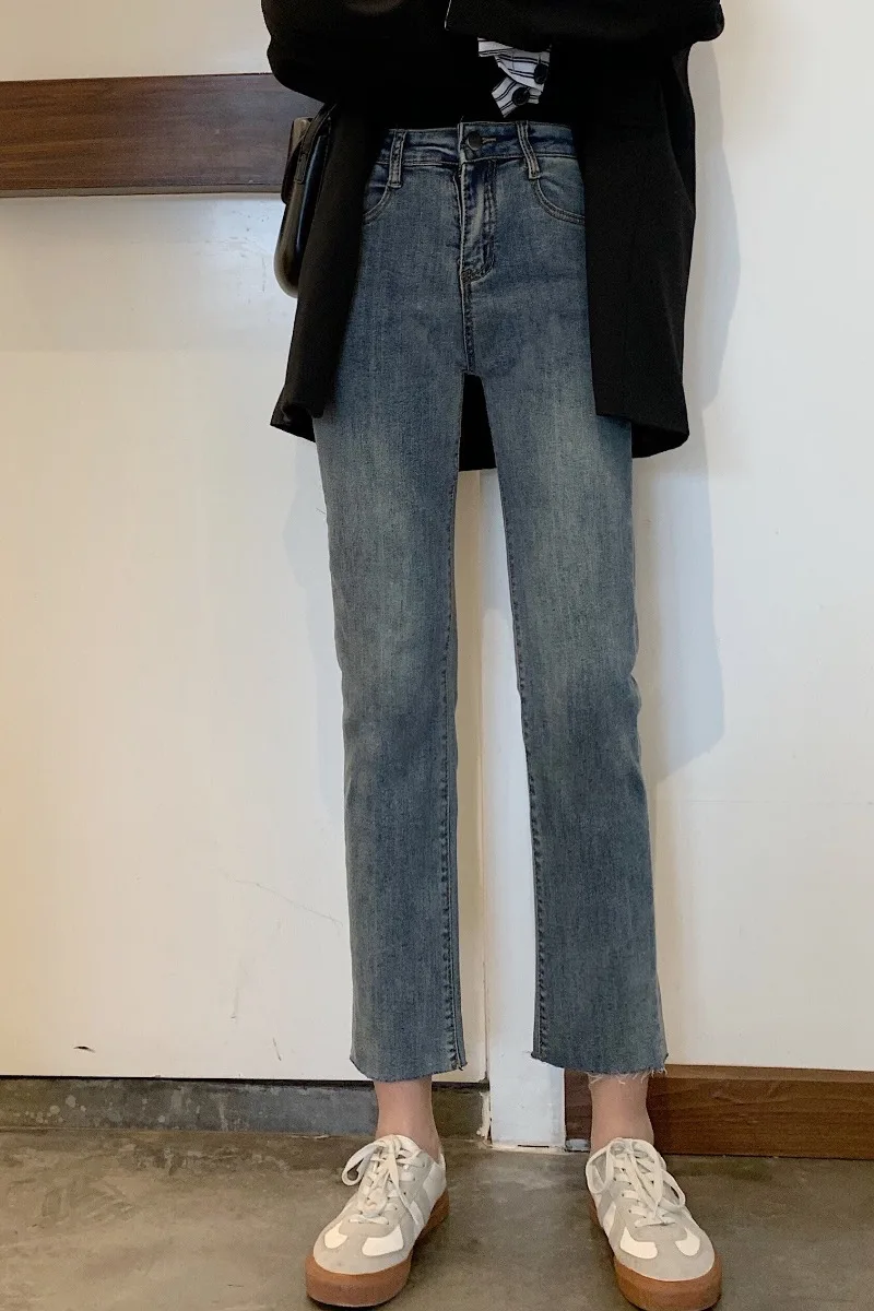 

WHCW CGDSR Streetwear jeans woman solid korean style high waist denim pants women 2020 autumn winter vintage Denim Trousers slim