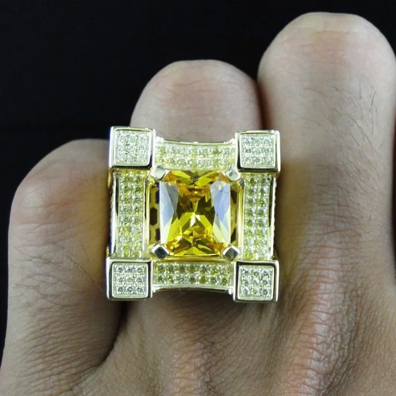 Кольцо мужское с фианитом класса ААА широкое геометрическое украшение в стиле