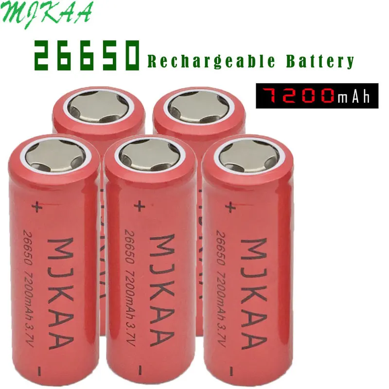 MJKAA 3/4/5/10 шт./партия 26650 литиевые батареи 7200 мАч 3 7 в литий ионные перезаряжаемые