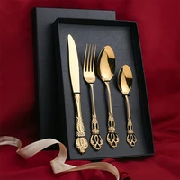 dinnerware set retro cutlery sets 4 pcs 304 stainless steel golden silver metal knife fork dinner set western wedding
