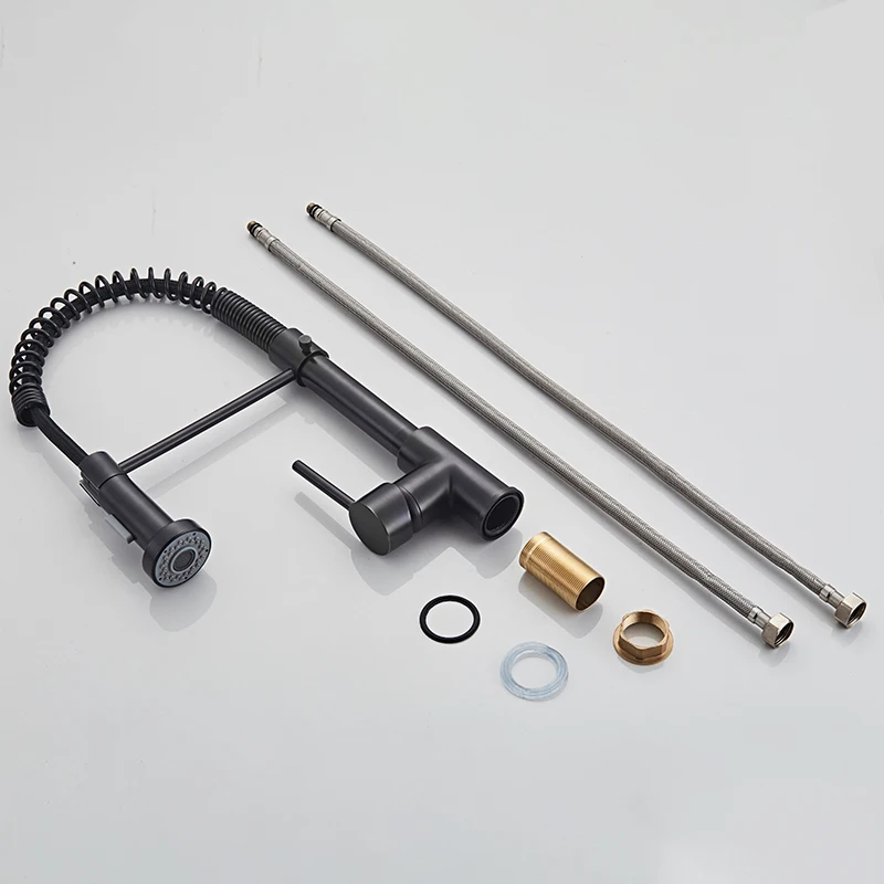 

Deck Mounted Flexible Kitchen Faucets Pull Out Mixer Tap Black Hot Cold Kitchen Faucet Spring Style with Spray Mixers Taps E9009