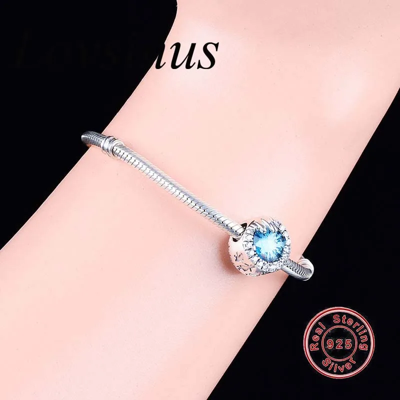 2020 Spring Collection 925 Sterling Silver Dazzling Blue CZ Charms Beads Fits Original European Charm Bracelet Jewelry Gift | Украшения и