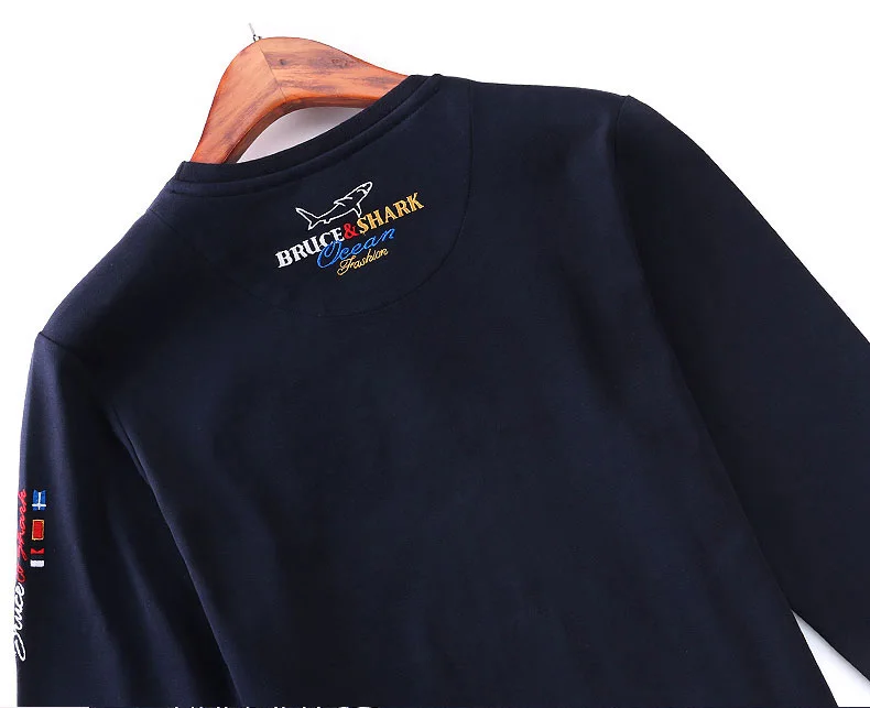 Брюс и Акула длинный рукав для мужчин размера плюс M To3XL 4XL хлопок 95% модная повседневная мужская высокая круглая 2355 с вышивкой