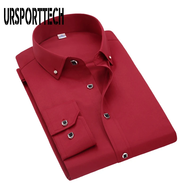 URSPORTTECH Men's Shirt Male Formal Button-Down Collar Business Dress Shirts New Fashion Style Spring Autumn Men's Casual Shirts