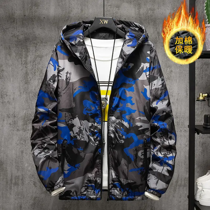 Winter coat for men fashion trend brand design thick warm camouflage cotton-padded jacket for students short down hoodede jacket